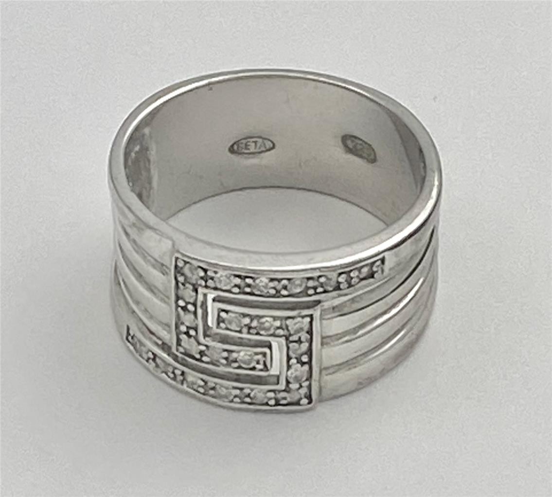 Vintage Seta 925 Sterling Silver Topaz Shiny Ribbed Ring Size 10