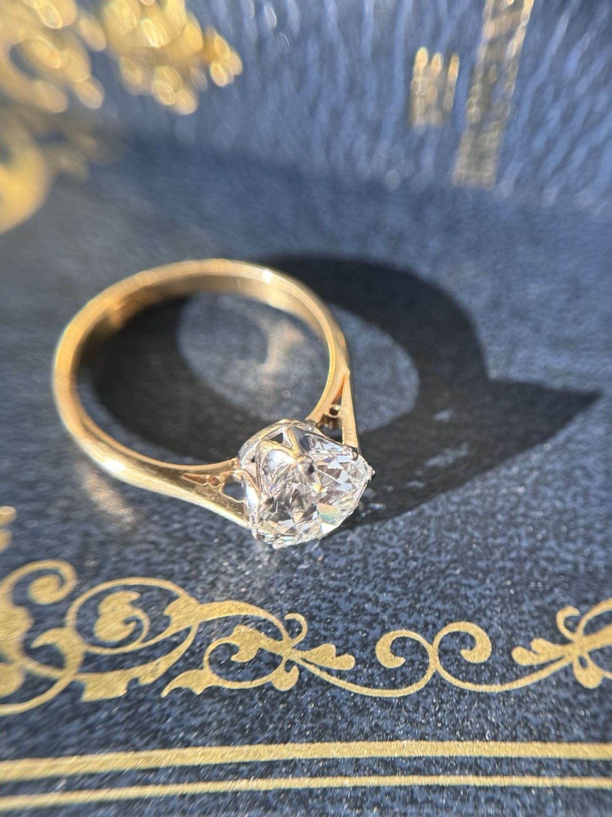 Vintage 18k Gold 2.35 carat Old European Cut Diamond Engagement Ring