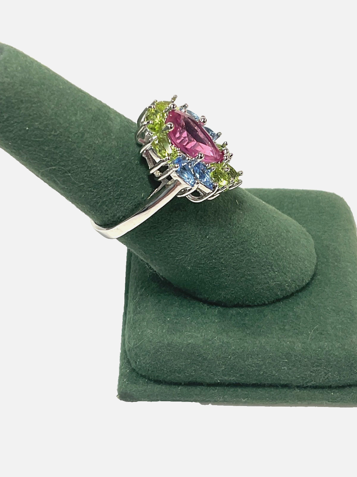 Ladies, Sterling Silver Pink w/ Multi Color Gemstones Ring, Size 8