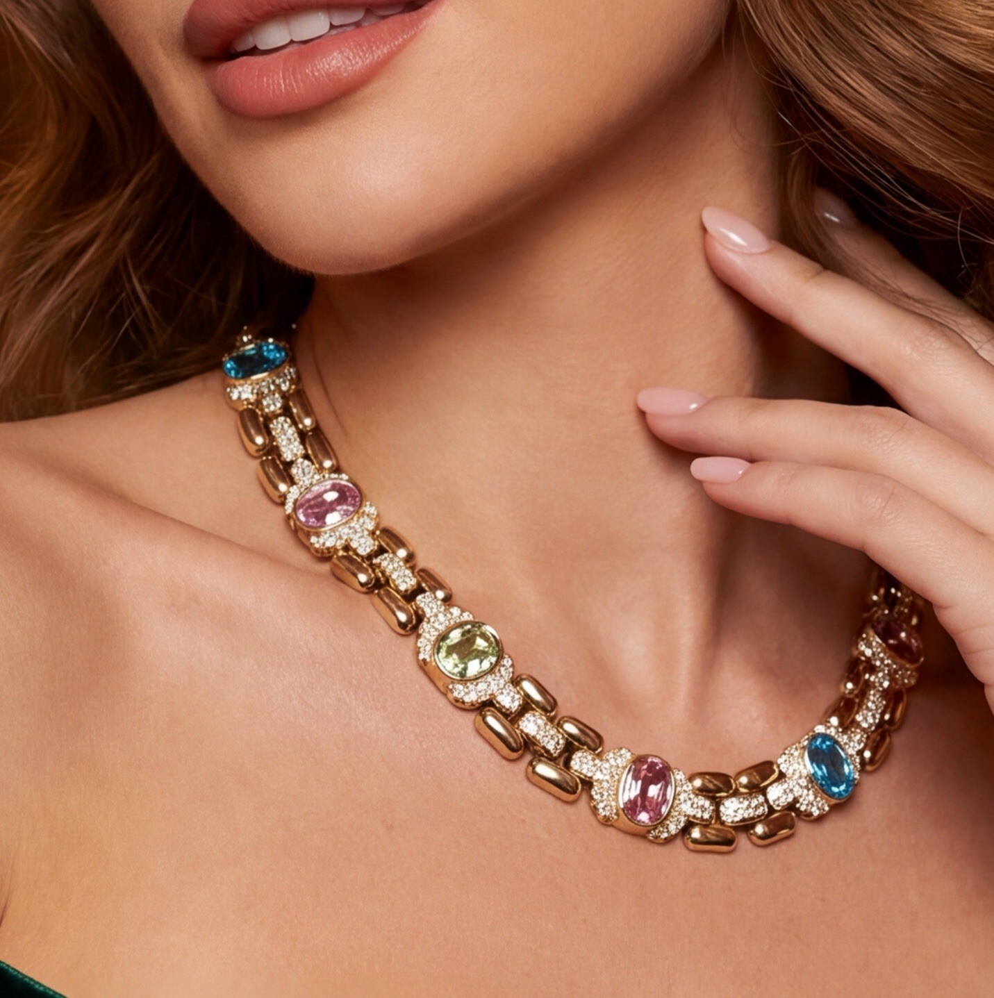 Rare Vintage Signed Ciner Multi‑Color Rhinestone Necklace | Stunning Collectable