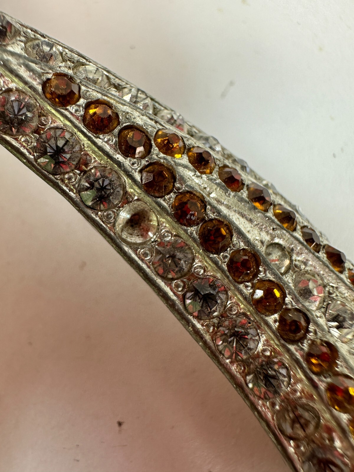 Vintage Brooch Horn Shape Pot Metal Large Clear and Brown MISSING STONES