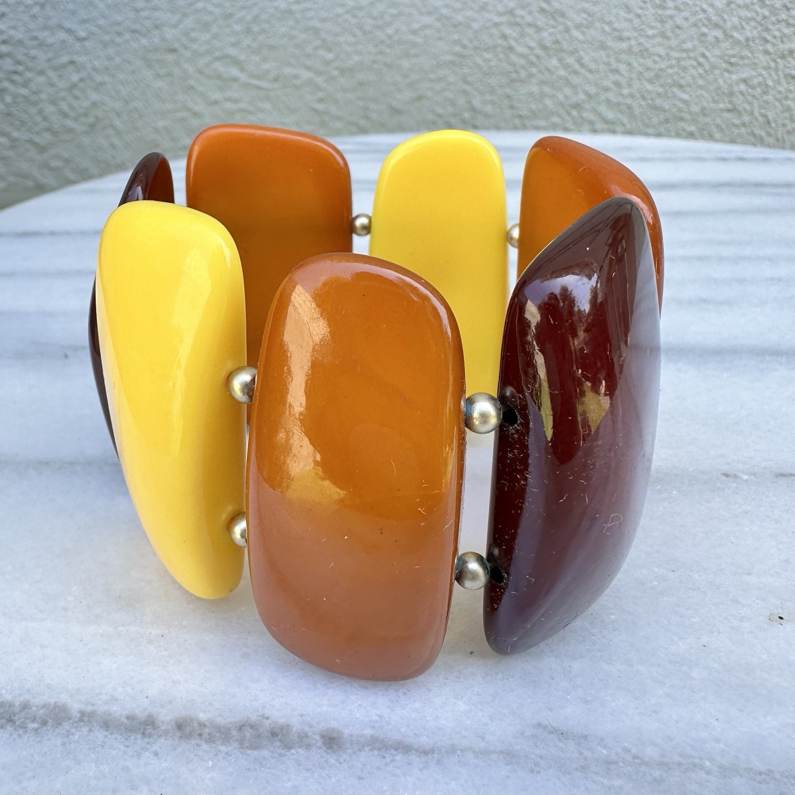 Butterscotch Resin Bracelet Amber Lucite Stretch Chunky Retro Mod 70s 60s Vtg