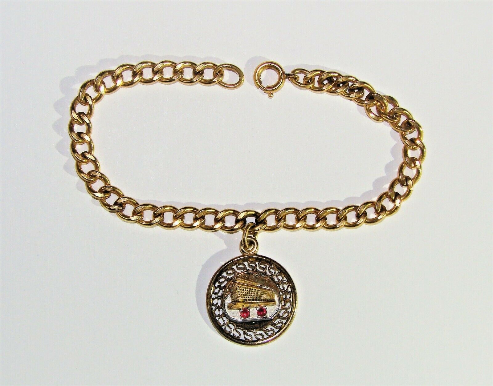 VINTAGE CHICAGO SUN TIMES DAILY GOLD FILLED RUBY CHARM ANSON & GF BRACELET
