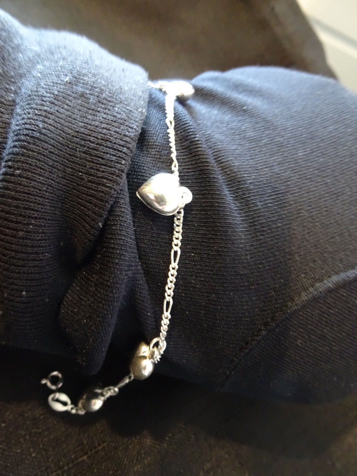#632–VINTAGE STERLING SILVER PUFF HEART BRACELET-925–ITALY