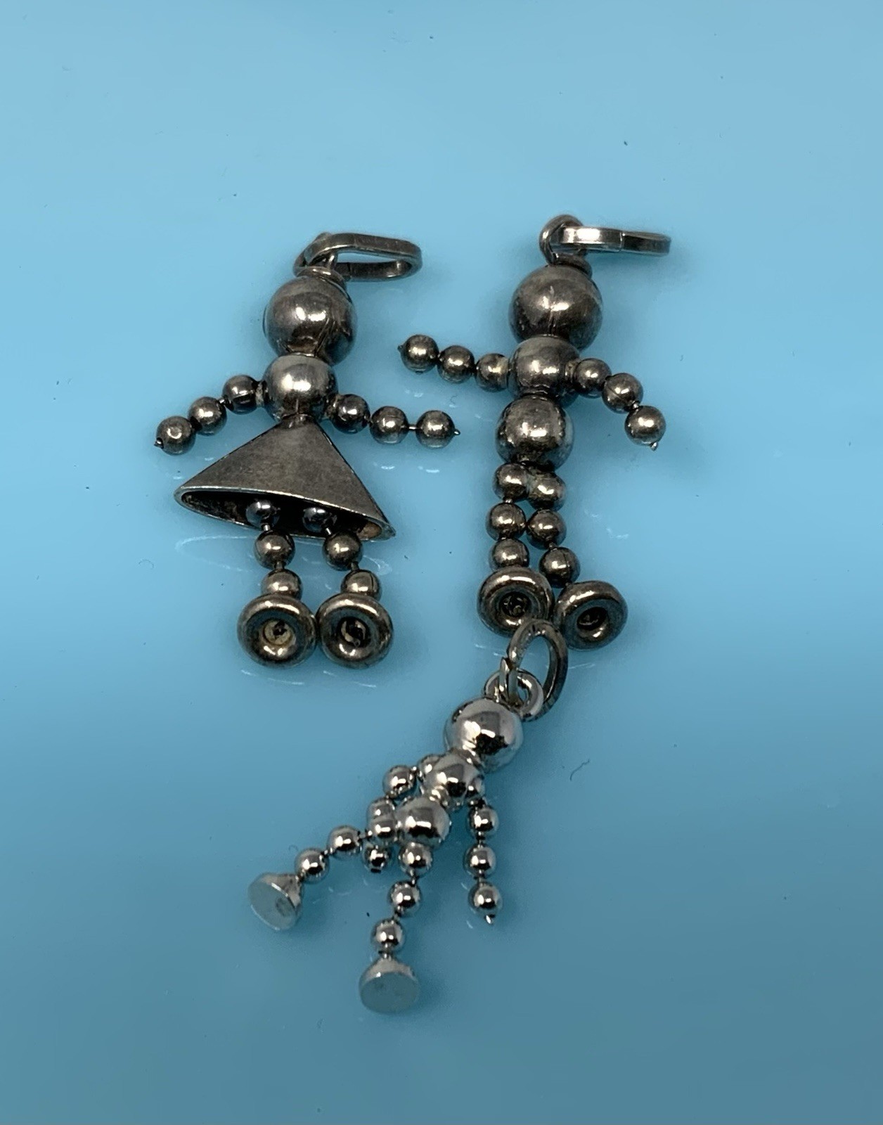 Vintage Sterling Silver Beaded Ball Stick Person Girl Boy Charm Pendant 7g