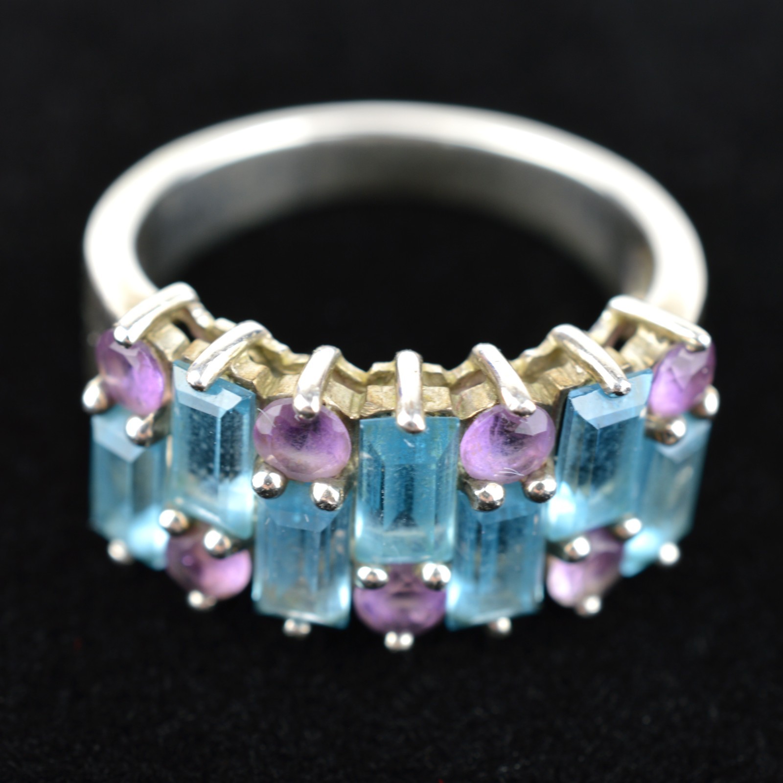 HN Ring Sterling Silver 925 with Topaz and Amethyst, Size 7.75