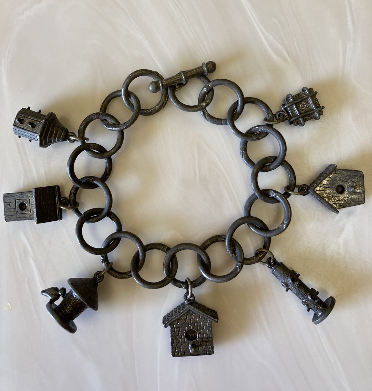 Smith & Hawken CLIFT Garden Charm Bracelet PEWTER Birdhouse & Bird Lover Feeders