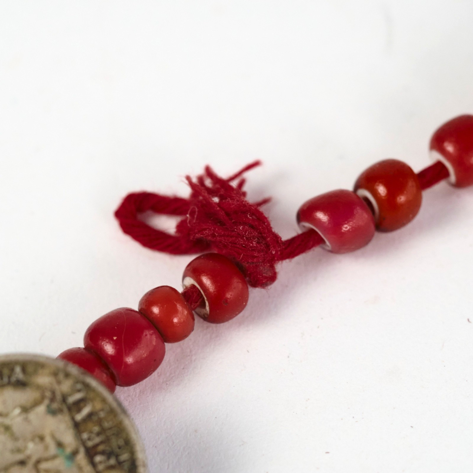 Antique Guatemalan Chachal Red Bead & Coin Necklace – Venetian Glass Handmade