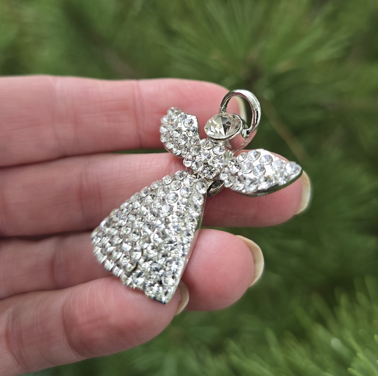 Sweet Silver Angel MAGNETIC Brooch. Angel jewelry, Christmas. Remembrance gift.