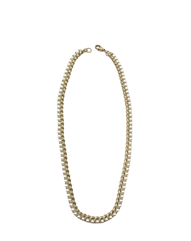 Vintage Gold Tone Faux Pearl Necklace Curb Linked Wire Wrapped 17” Costume GUC