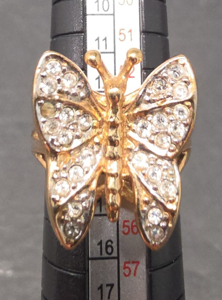Vintage 18kt GF Gold Filled 3D Butterfly Simulated Diamond Ring size 7