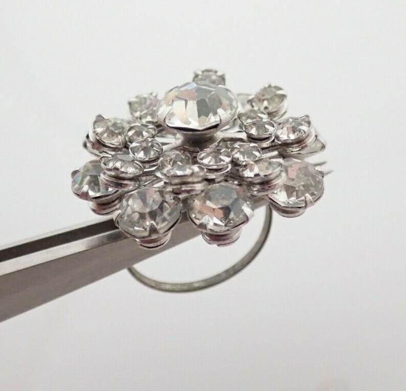 Vintage Sterling Silver Prong Set Rhinestone Cluster Ring Sz 6