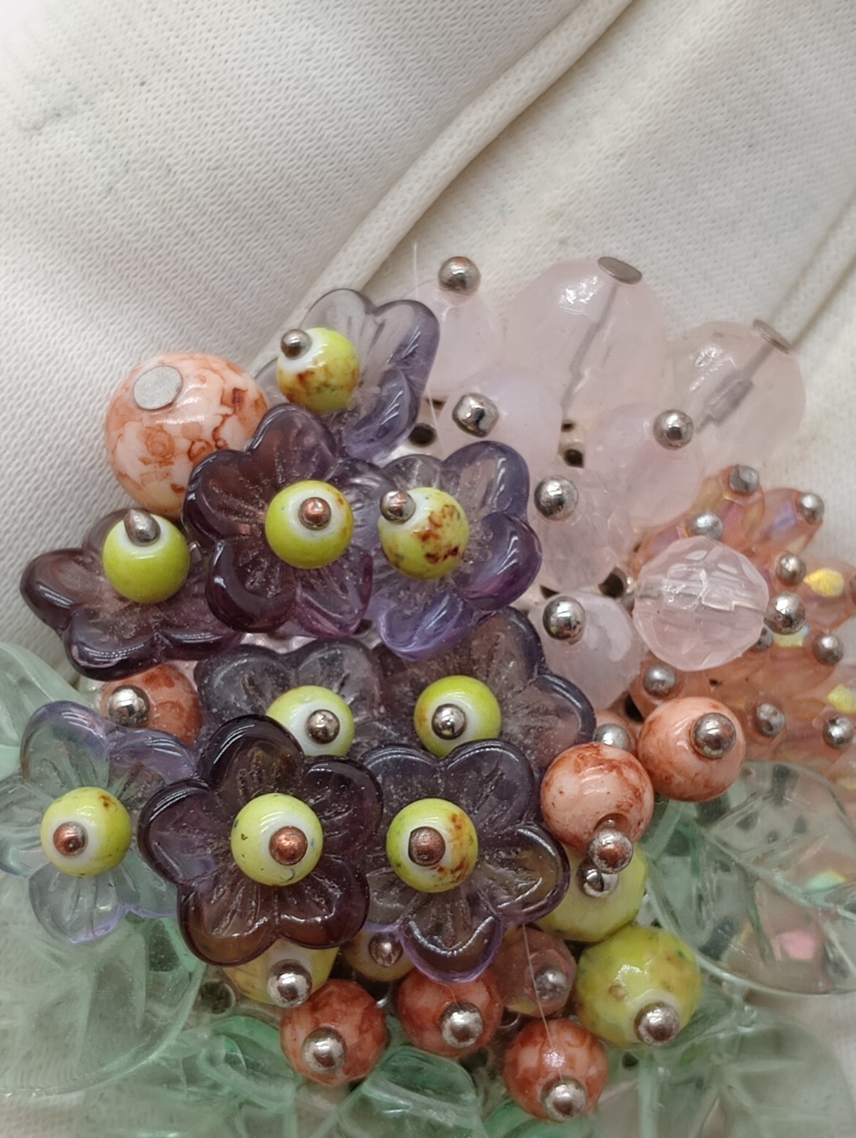 Vintage Unsigned Miriam Haskell Inspired Glass Cluster Brooch Pin