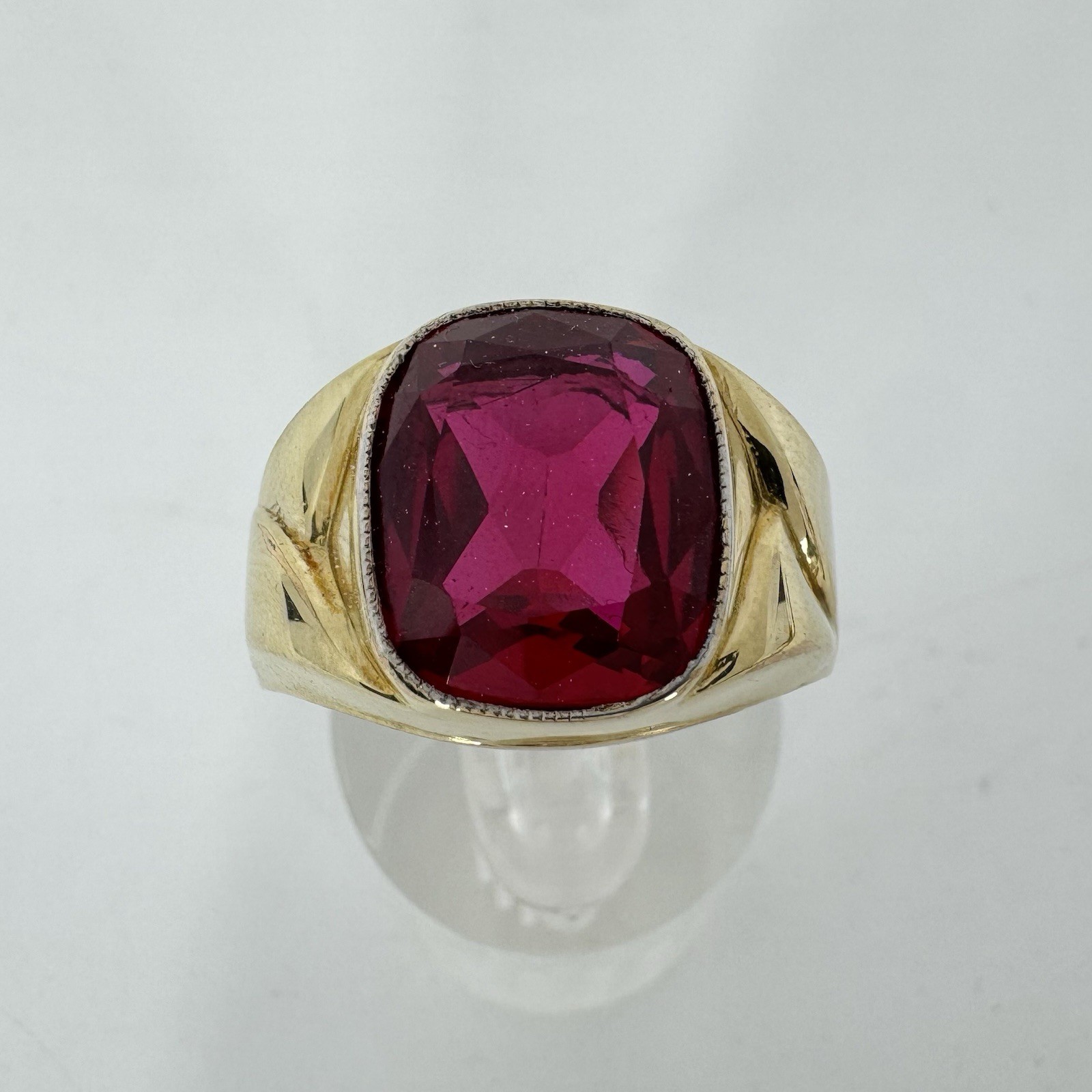 Antique Sterling Silver 10K Gold Top Ruby Mens Ring Sz 12 – 10g