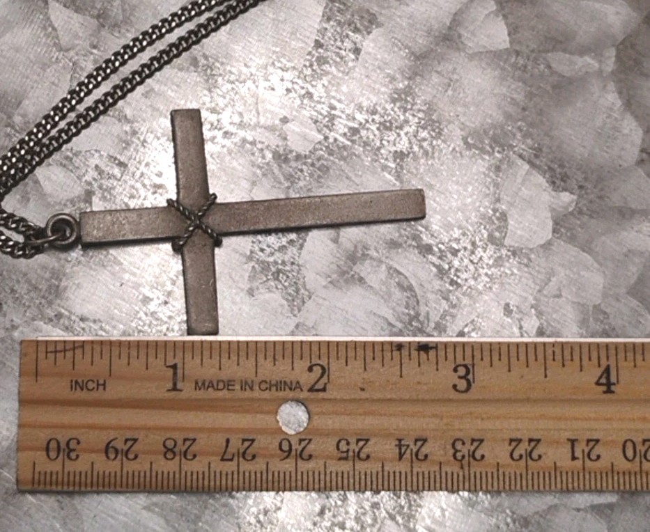 Vintage BDA Budlong Docherty Armstrong Signed Pewter Cross Pendant 25″ Necklace!