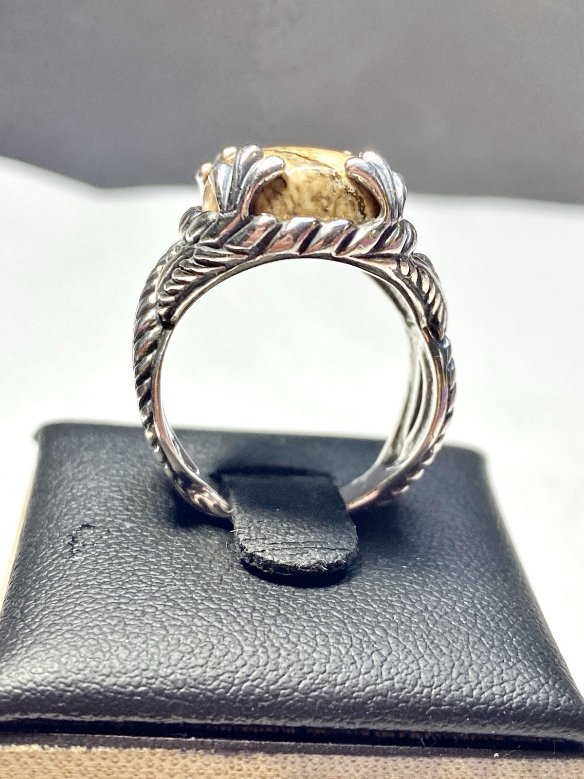 Vintage Caroyln Pollack Relios Sterling Woven Rope Picture Jasper Ring Size 8
