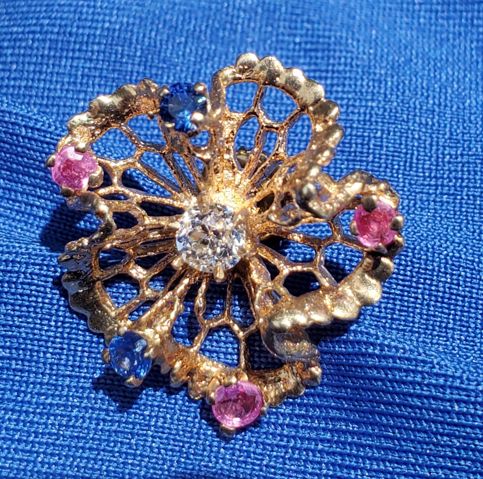 Original EARTH MINED DIAMOND Sapphire Ruby Deco Earrings Vintage SOLID 14K GOLD