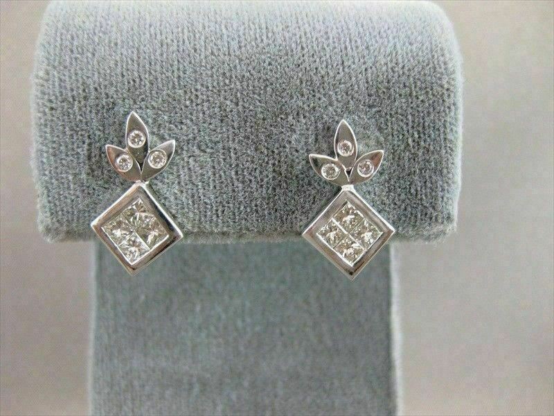 ESTATE 1.02CTW PRINCESS DIAMOND 14K WHITE GOLD HANGING EARRINGS F/G VVS/VS #3553