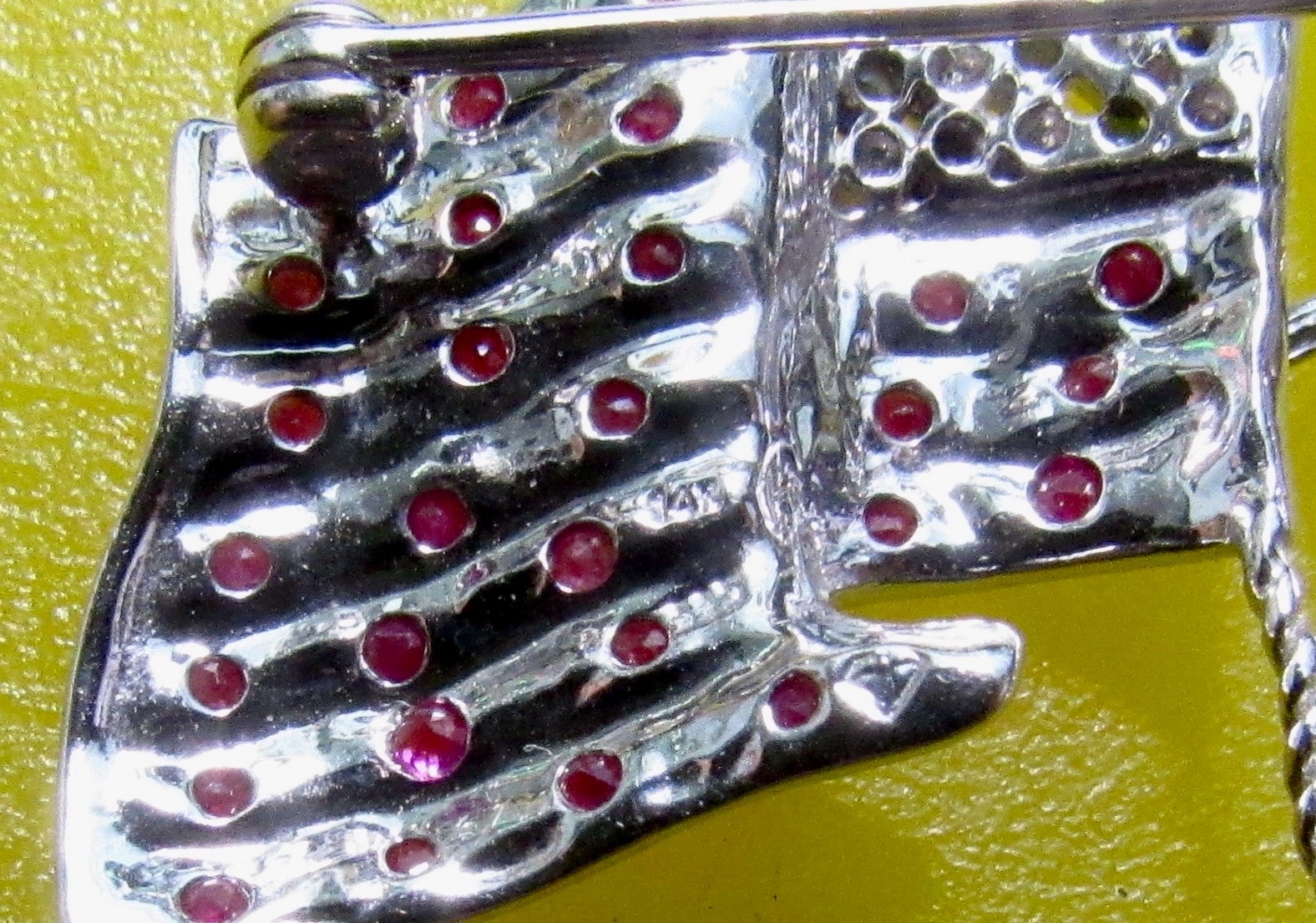 14K White Gold American Flag Pin Brooch Rubies Sapphires Diamonds Patriot