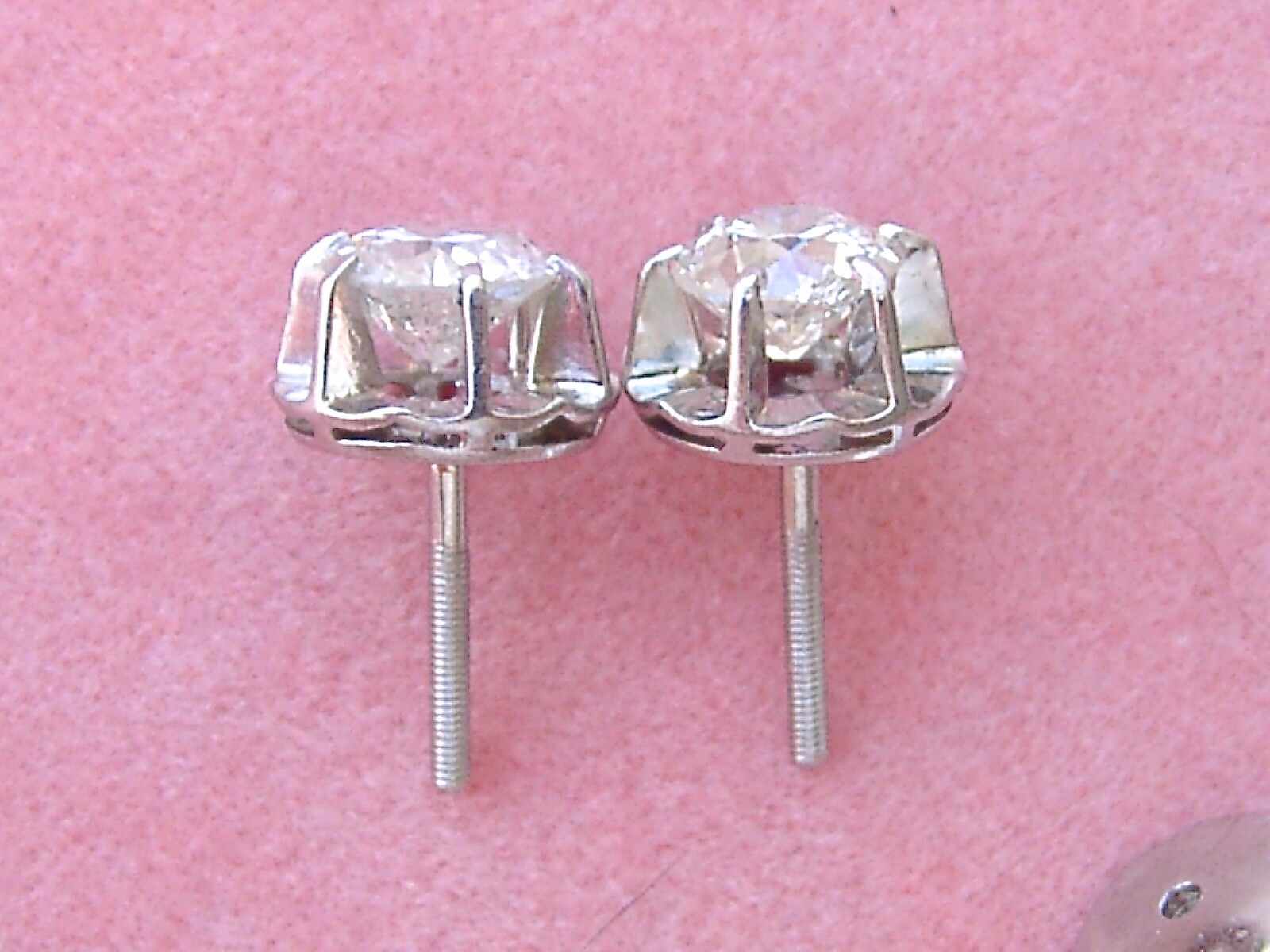 ANTIQUE 1.20ctw MINE DIAMOND 8 mm BALLERINA SETTING PLATINUM STUD EARRINGS 1930