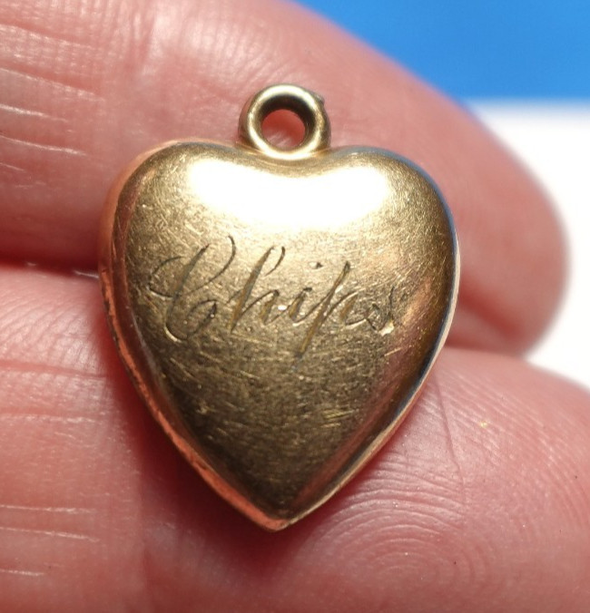 GOLD FILLED PUFF HEART CHARM ENGRAVED “CHIPS” 3.7 GRAMS J-345