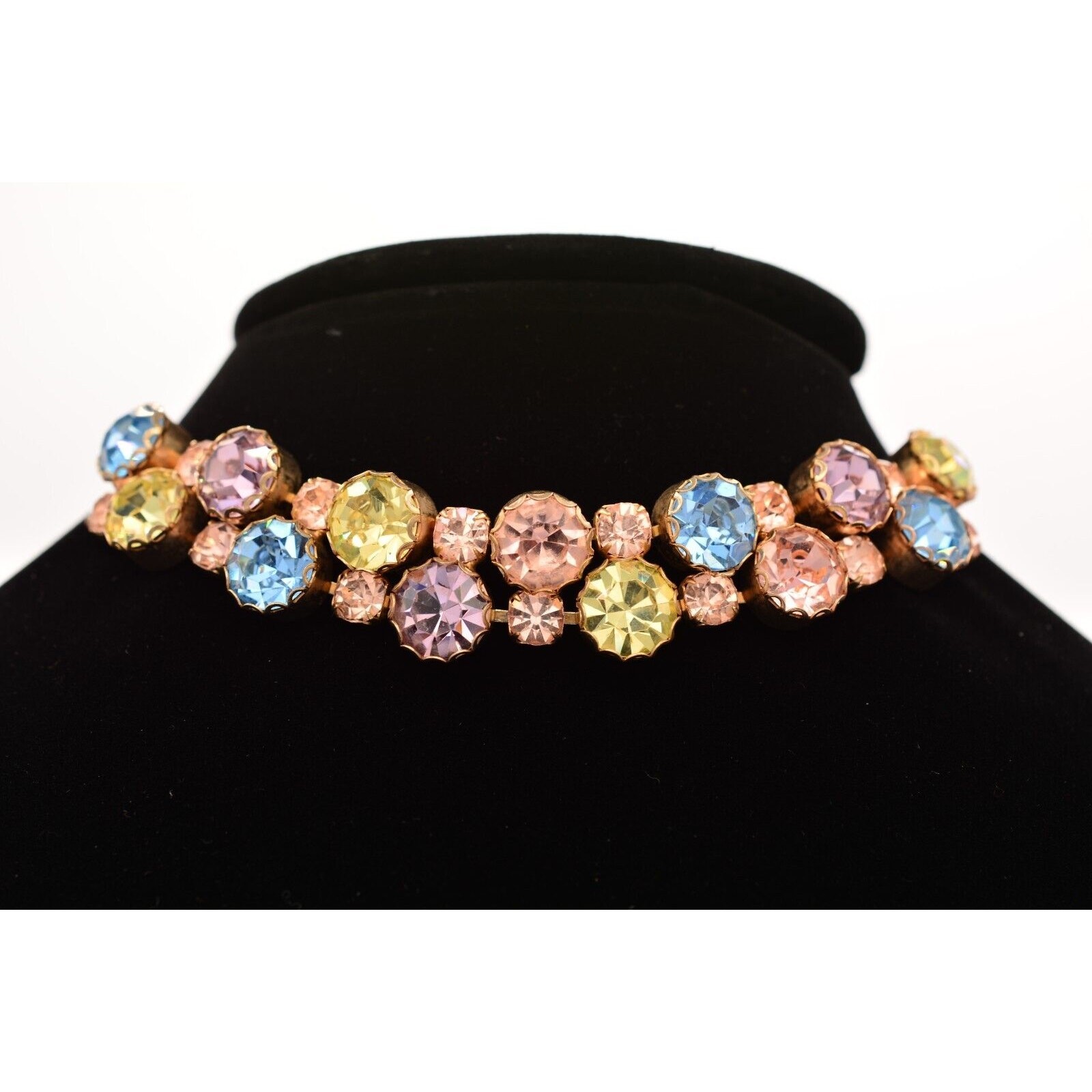 Vintage Crystal Choker Necklace Pastel Multi-Color Rhinestone Brulee 1950s BinT