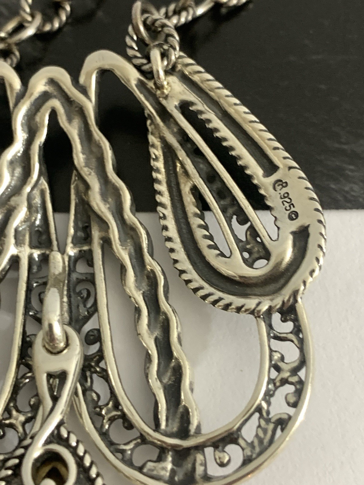Carolyn Pollack 925 Sterling Silver Rope Design Pendant Necklace Signed Vintage