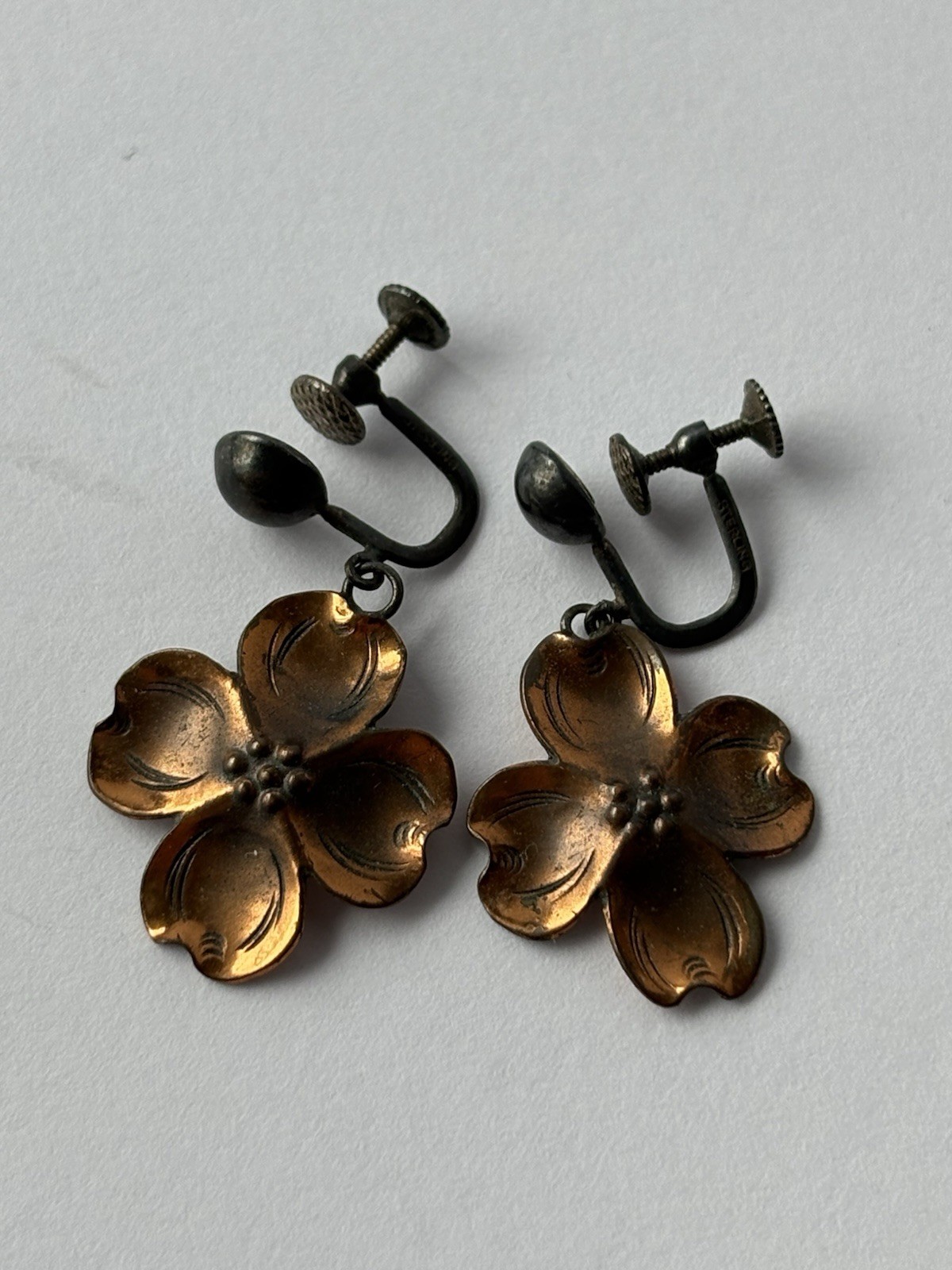 Vintage Stuart Nye Dogwood Bracelet Earrings Ring Set Sterling Silver and Copper