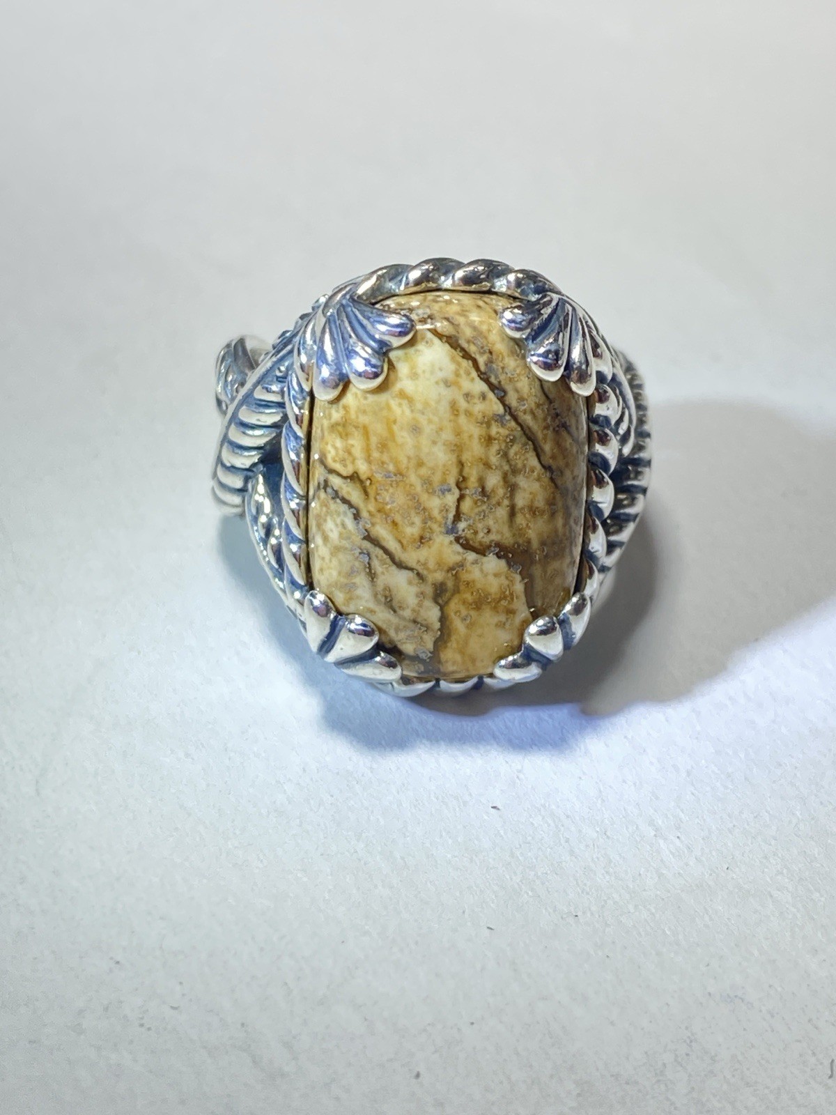 Vintage Caroyln Pollack Relios Sterling Woven Rope Picture Jasper Ring Size 8