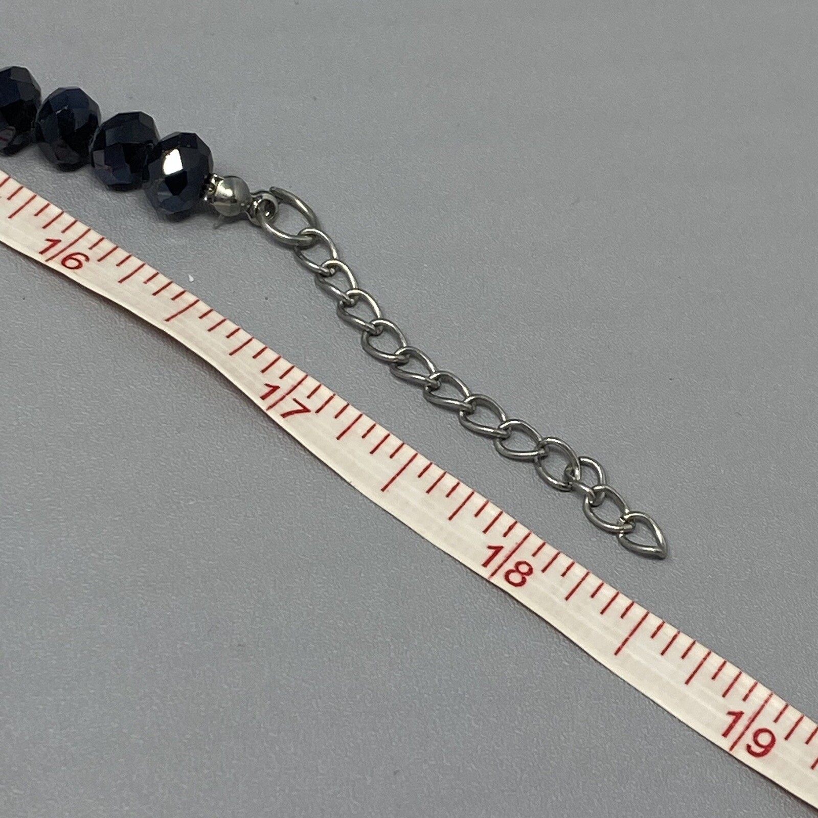 Blue Glass Bead Necklace Iridescent Round Faceted Dark Fire Polished Collar 18″