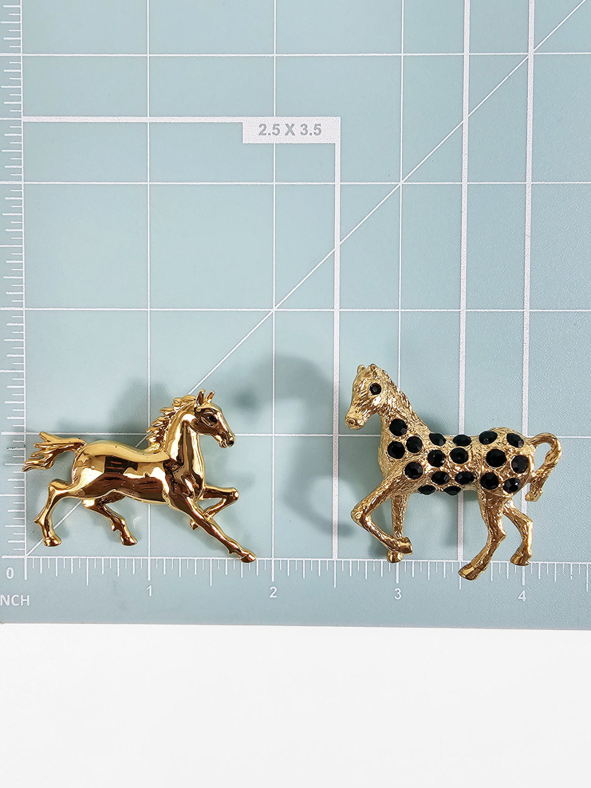 Vintage Horse Running Galloping Gold Tone Brooches Pins Bundle of 2