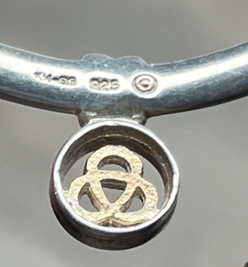 Signed KH Kit Heath Vintage Sterling 925 Irish Celtic Knot Dangle Bar Necklace