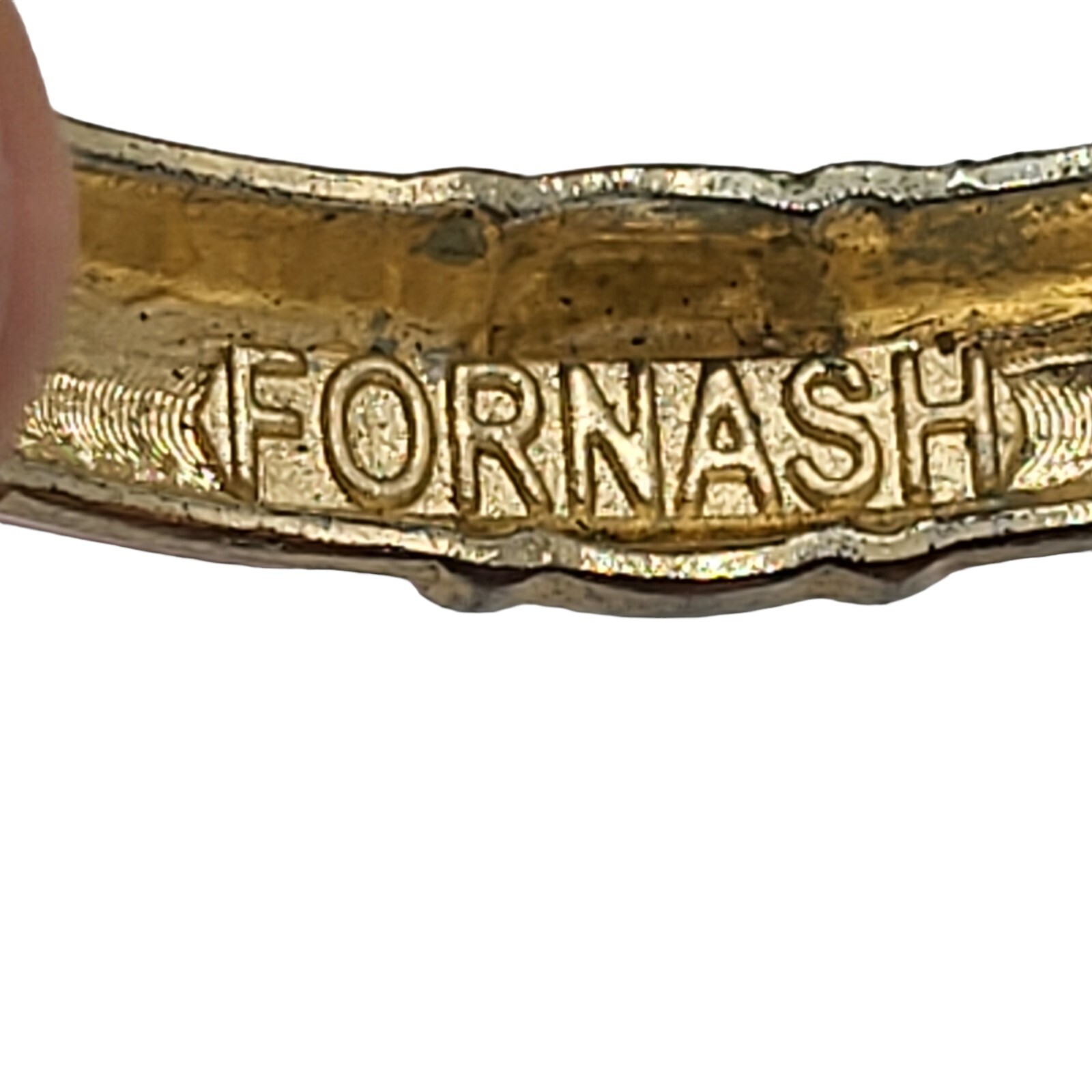 Fornash Bracelet Hinged Magnetic Clamp Enamel Signed Gold Tone Orange Cream
