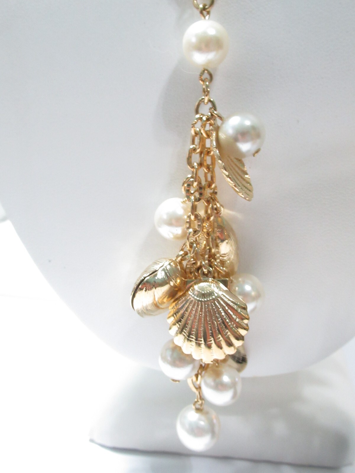 Vintage Necklace and Pierced Earrings Set Dangle Shells Seashells Charms