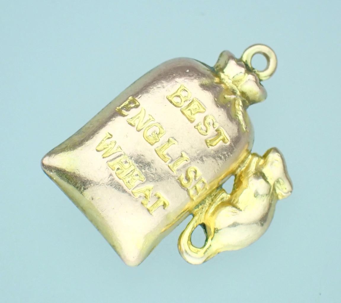 Fun! Antique Victorian Solid 9K Rose Gold Mouse Sack Of Wheat 3D Charm Pendant