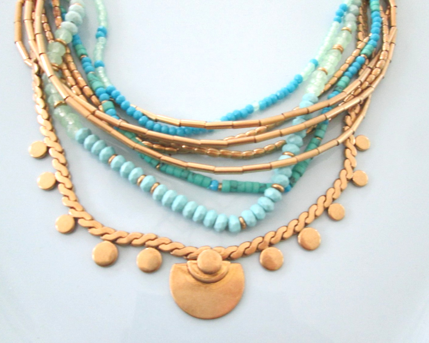 Stella & Dot Isa Convertible 3 in One Blue Bead Gold Tone Layer Collar Necklace
