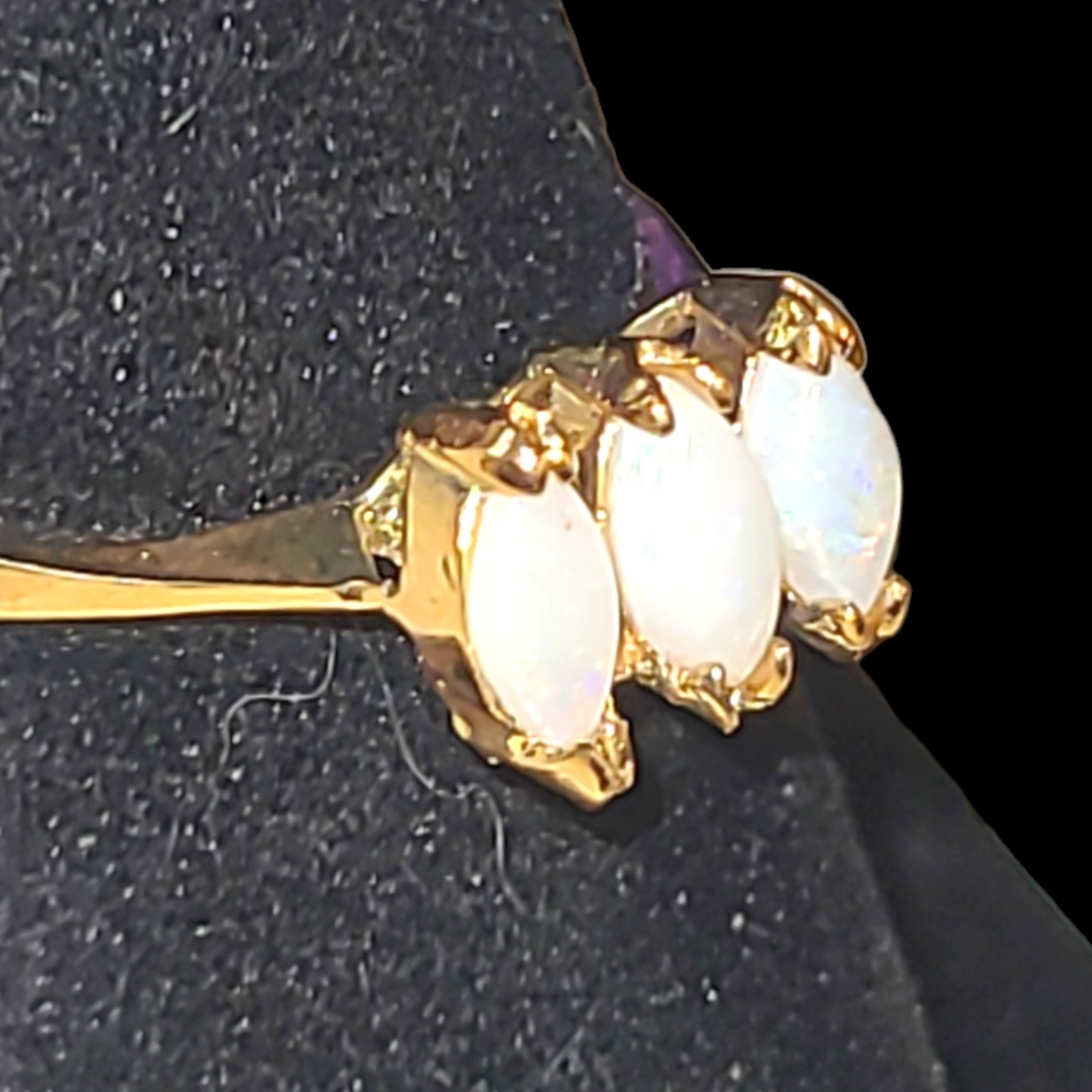Vintage 18K HGE Genuine Opal Ring Size 5 Three Marquise Opals Cocktail Ring