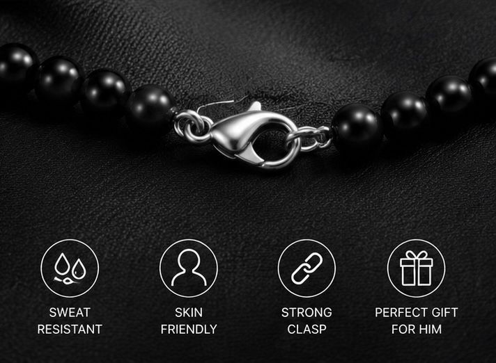Unisex Faux Pearl Beaded Necklace, Black, 45cm Matte Choker Chain, Minimalist