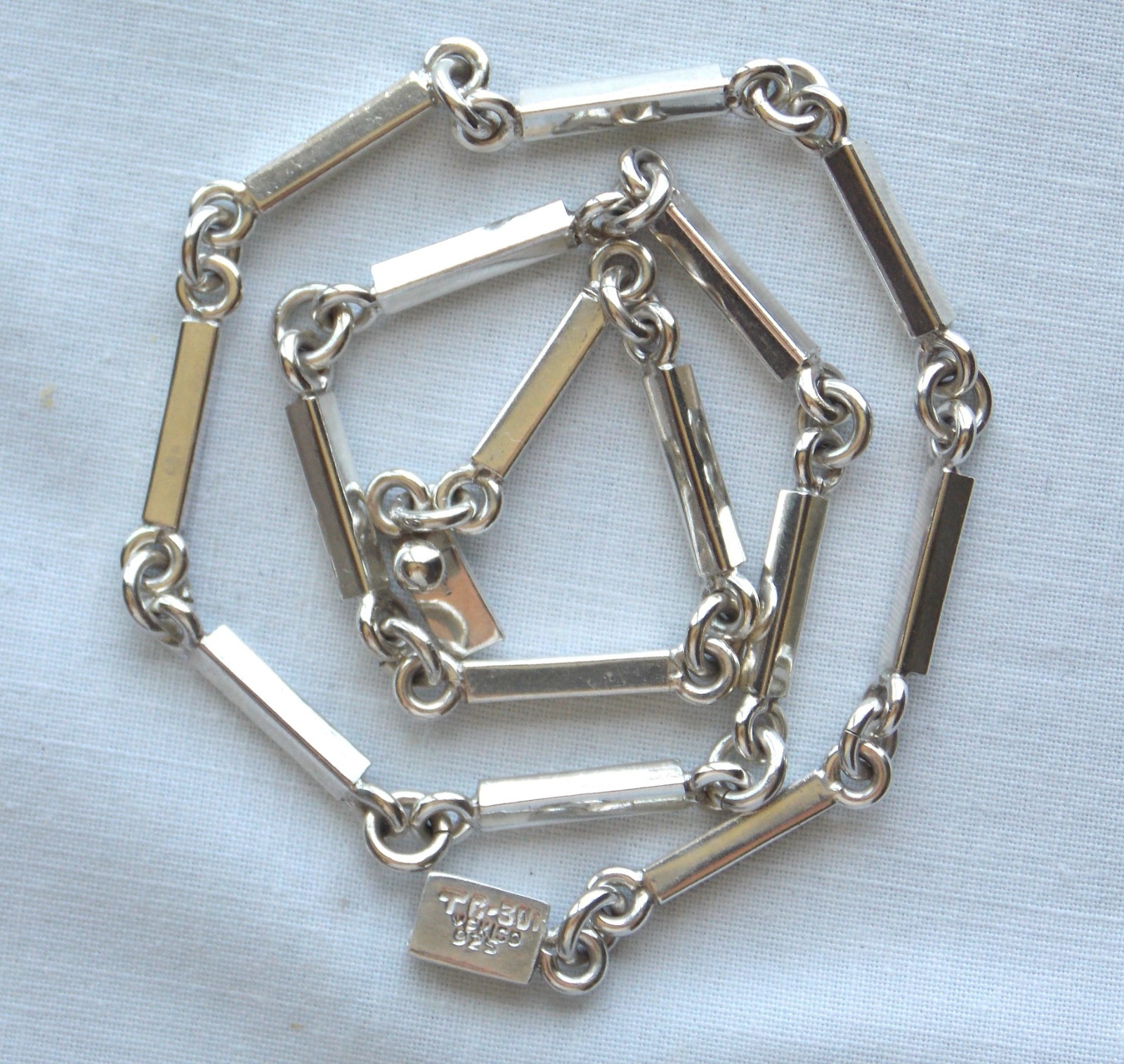 Vintage Mexico Signed TC-301 Bar Link Chain Necklace 36g 925 Sterling Silver 17″