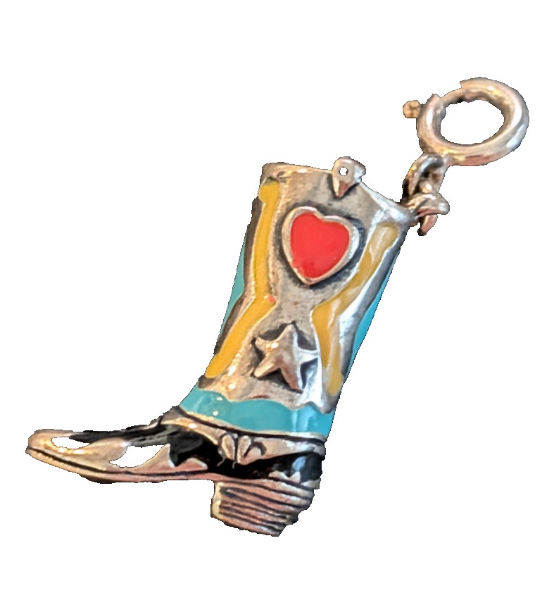 Silver & Enamel Carolyn Pollack Relios SouthWestern Cowboy Boot Charm 8 g