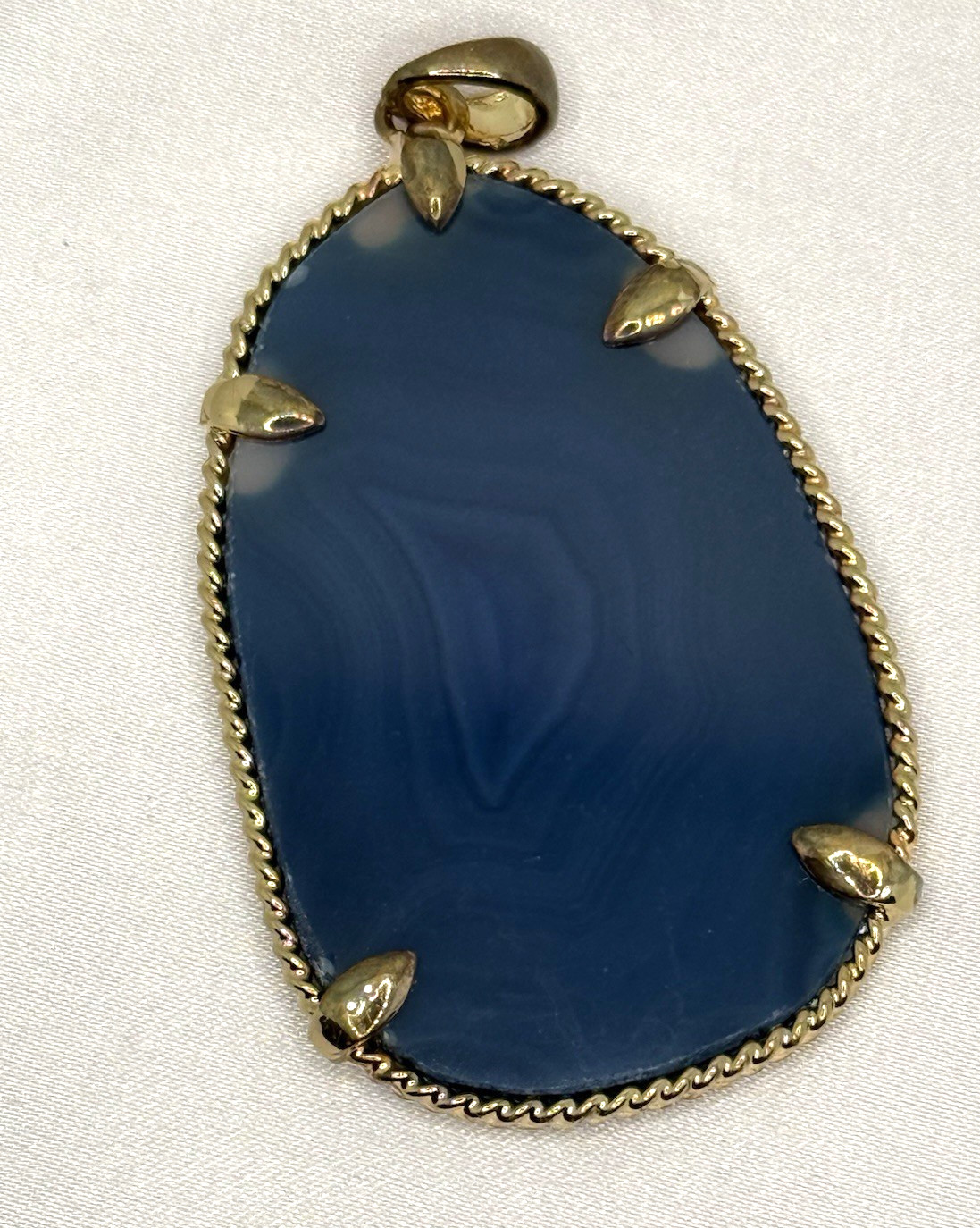 Vintage Large Blue Agate Druzy Geode Slice Gold Tone Pendant Statement 2″