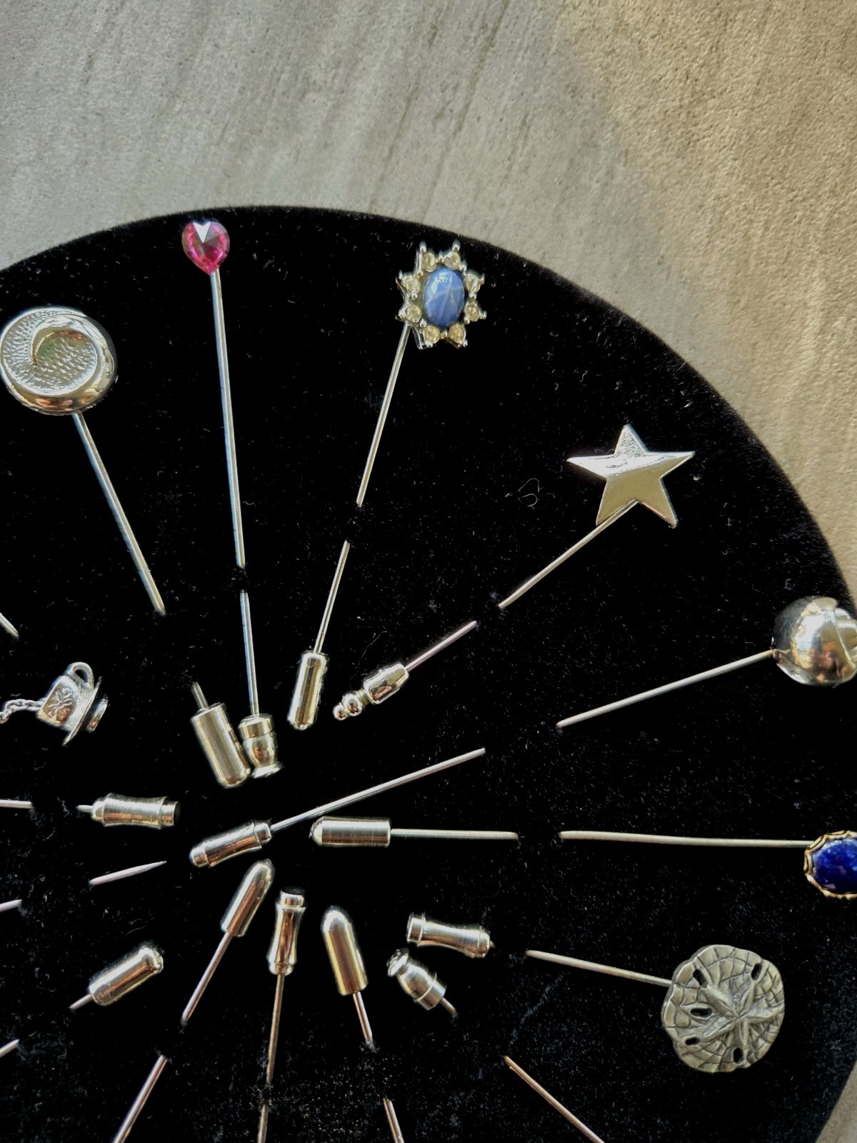 Vintage 15 Pc Stick Pin Collection Silver Tone Novelty Estate Lot