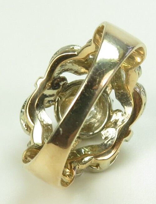 Antique 1920’s Diamond Unisex Engagement 17K Two Tone Ring Size 7.25 UK-O Deco