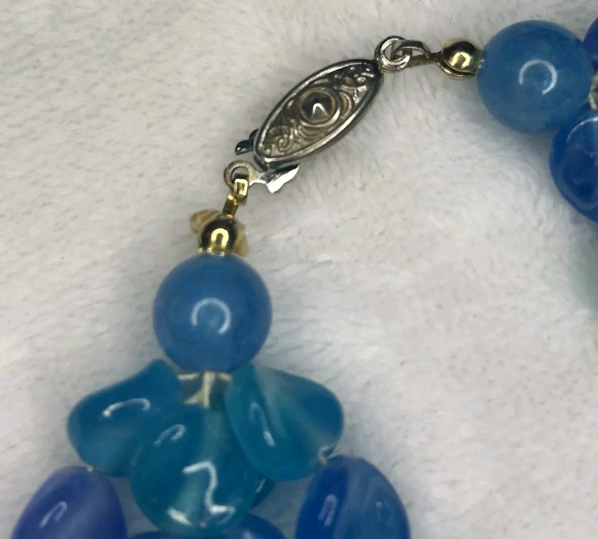 MCM Necklace And Earrings Blue And Green Clustered Lucite Clip Ons Vintage