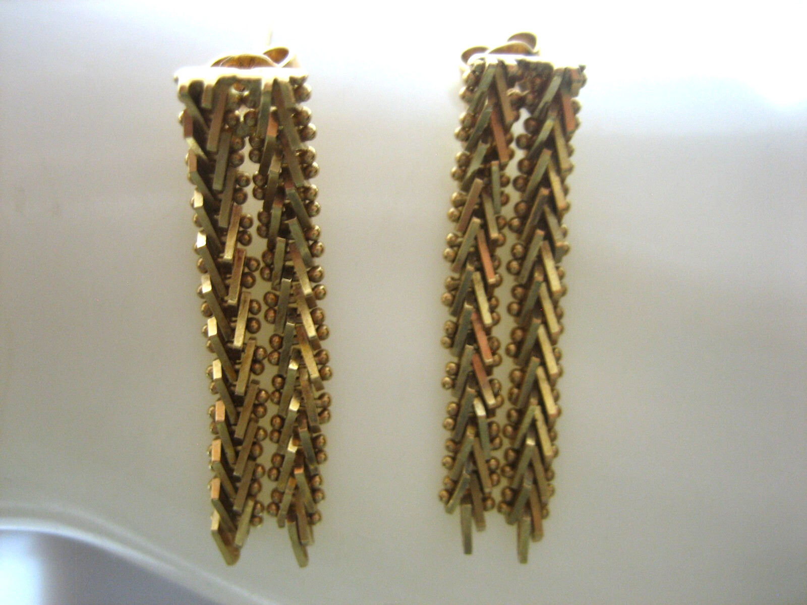 VINTAGE 18K YELLOW GOLD RICCIO CHAIN DANGLE TASSEL EARRINGS 6.4 GRAMS