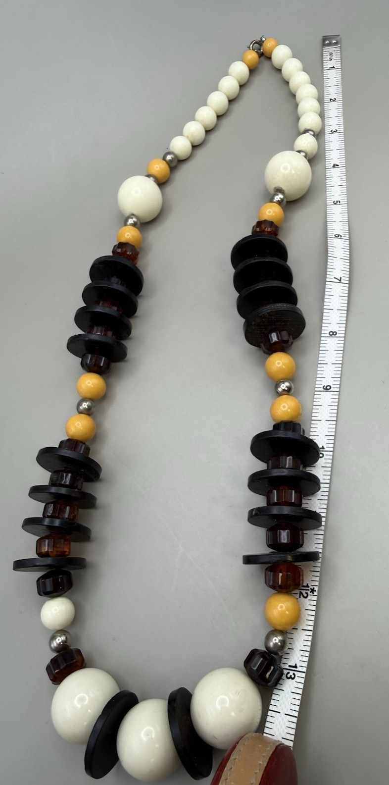 VTG Chunky Beaded Statement Necklace Cream , Amber Yellow , Black Mixed Beads
