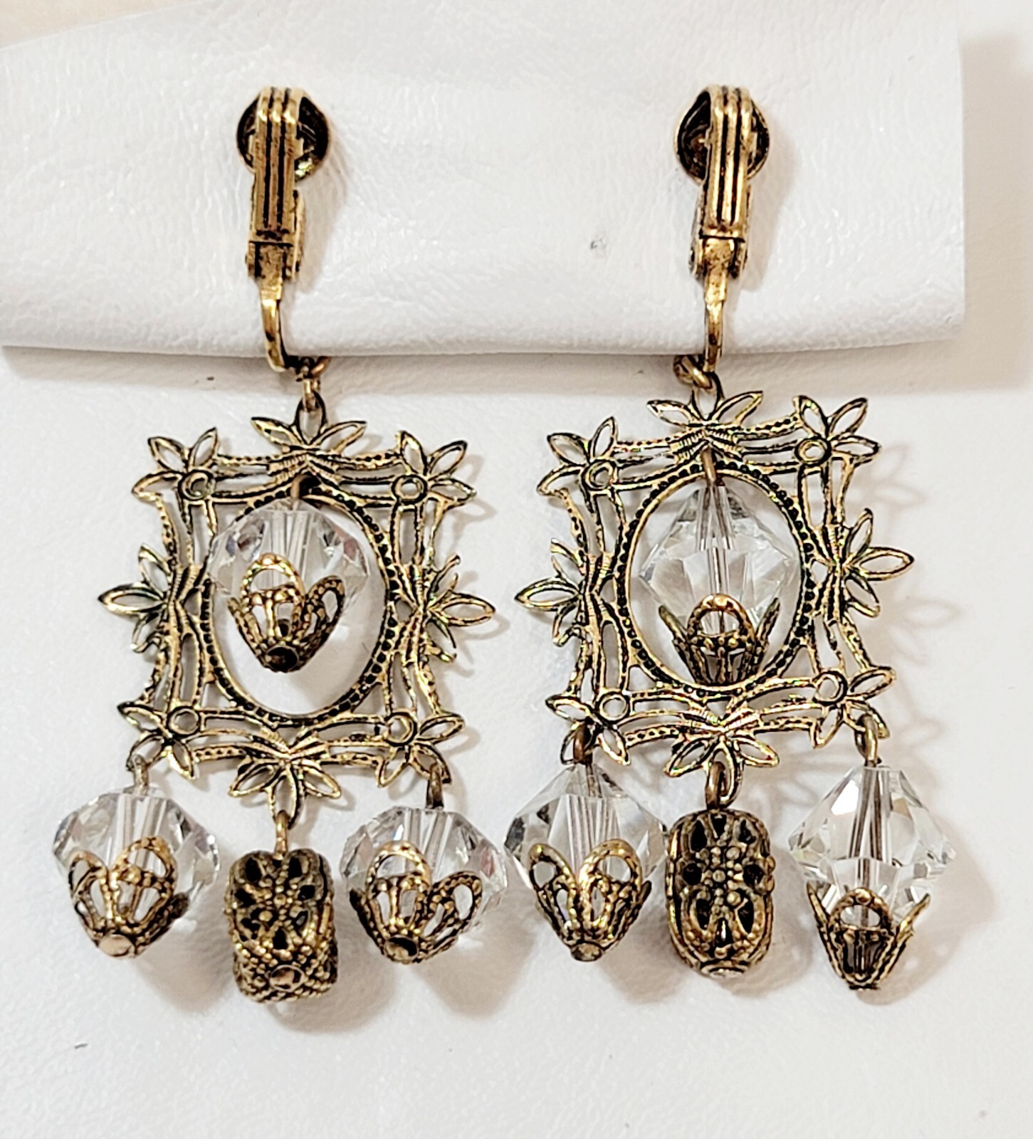 Vintage Crystal Bicone Beads Filigree Beads & Frames Dangle Drops Earrings
