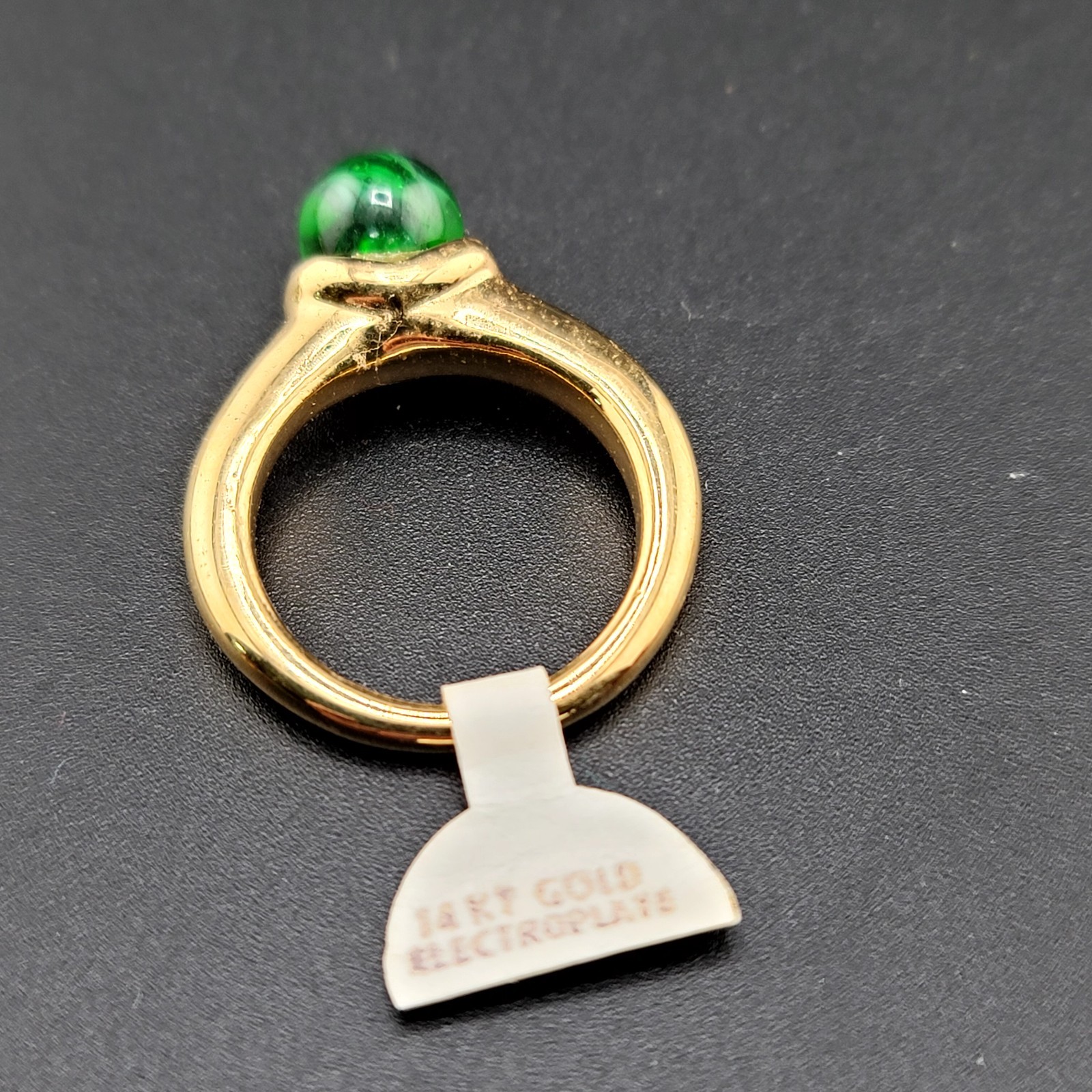 Vtg Sz 6 Ring Green Glass Bead Mogul Jewelry Unsigned ESPO Joseph Esposito