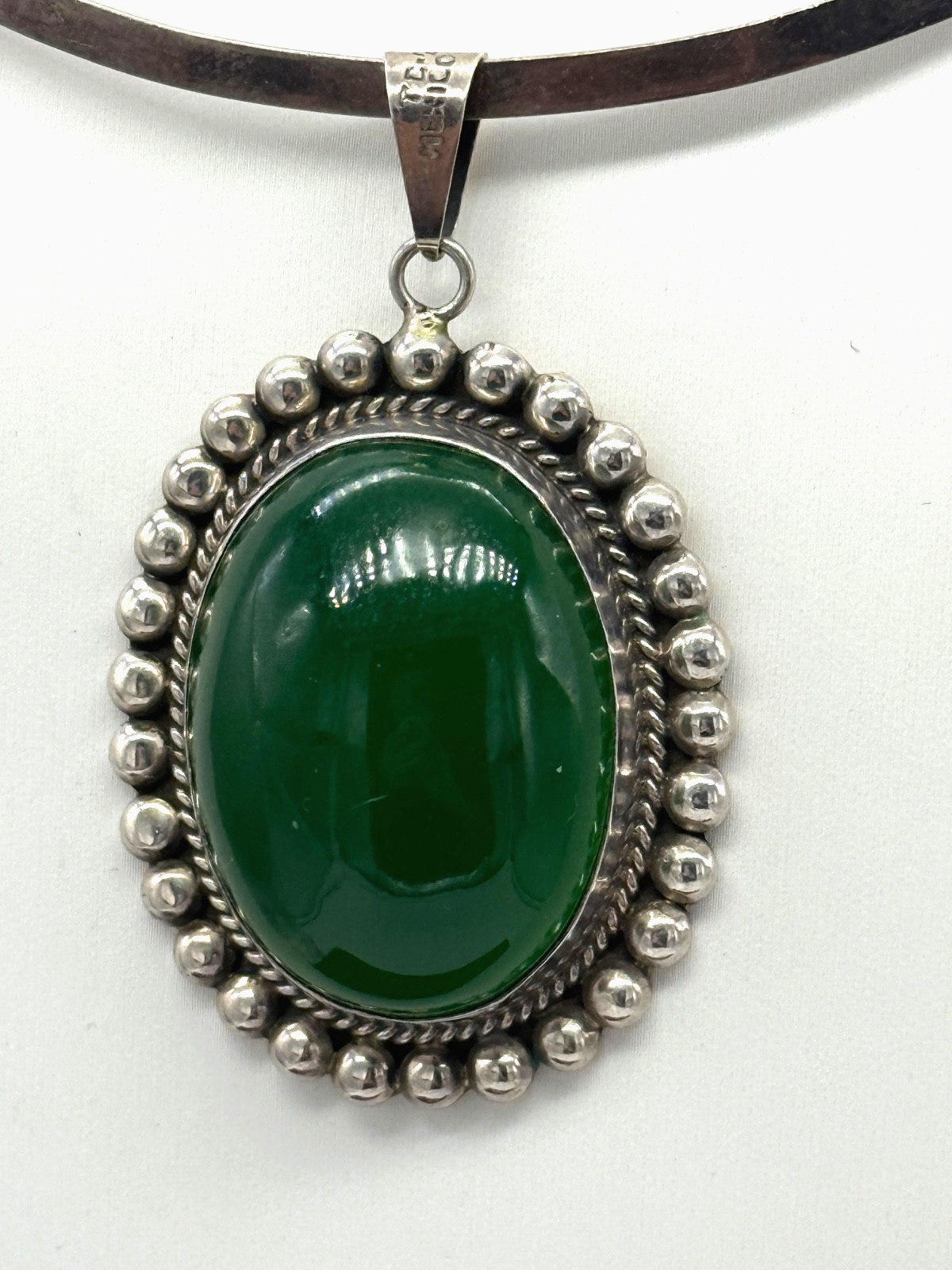 Vintage Taxco Silver Pendant TC 285 Mexico 925 Oval Green Glass Pendant ONLY