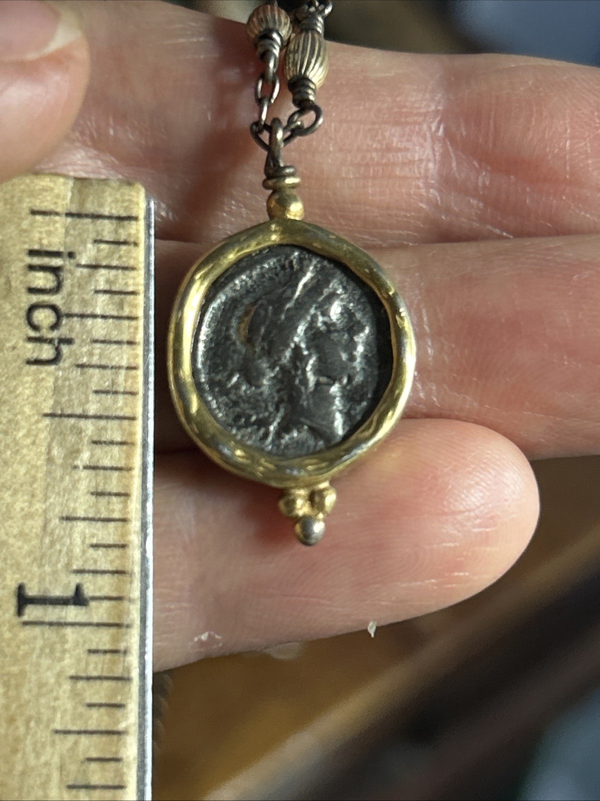 56. Vintage G.F. 925 chain Ancient Coin Replica Statement Necklace 22+”, 6.9g